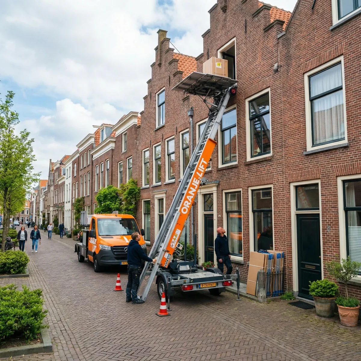 Aanhangerlift in gebruik bij woning in Spijkenisse