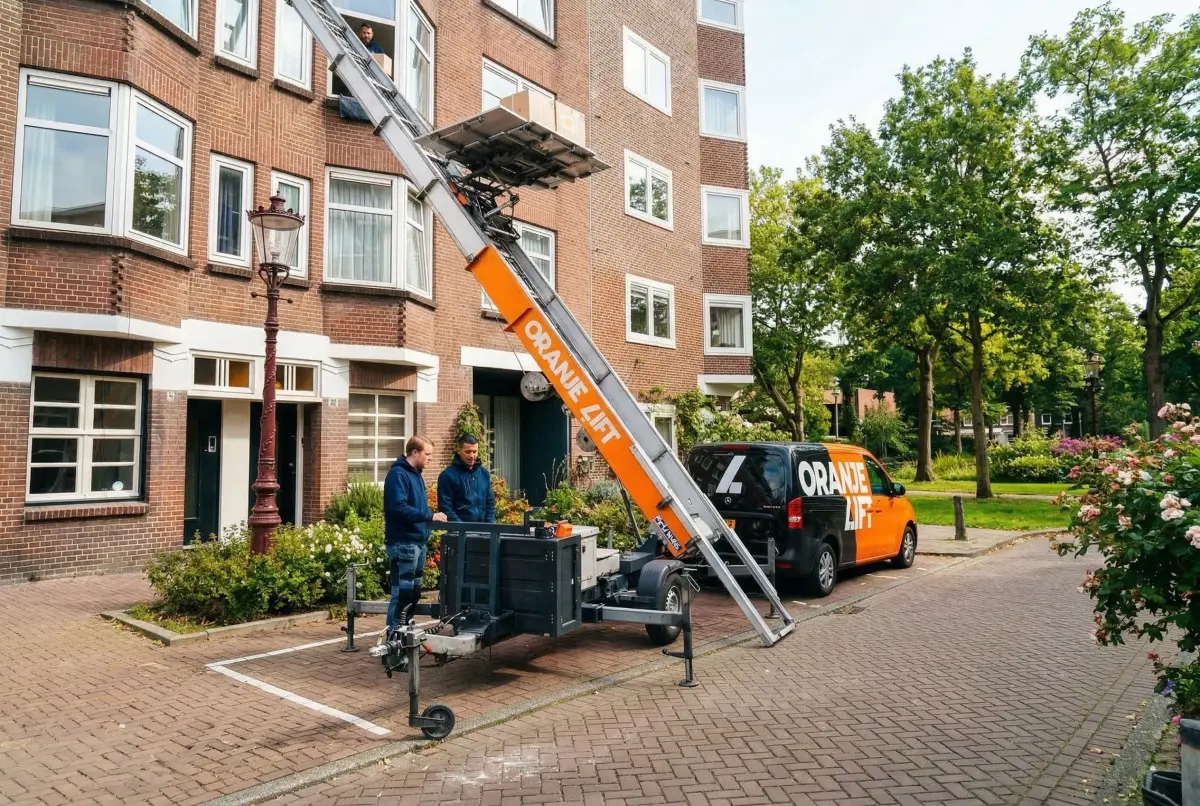 Aanhangerlift in gebruik bij appartement in Spijkenisse